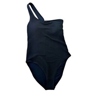 Black Textured One Shoulder One Piece Swimsuit Womens Size S UPF 40 Beach Vacay